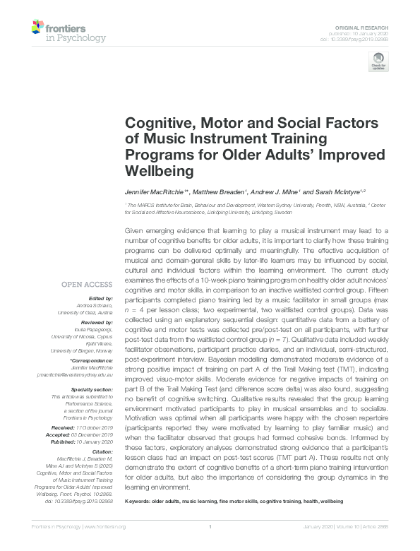 (PDF) Cognitive, Motor and Social Factors of Music Instrument Training ...