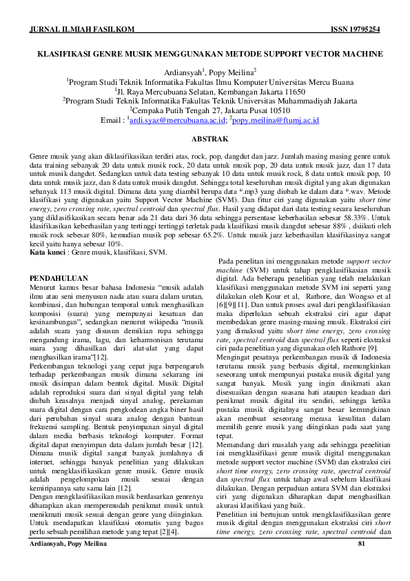  pdf klasifikasi genre musik menggunakan metode support vector machine