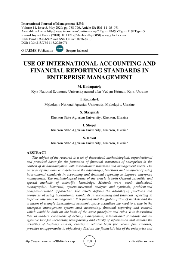 (PDF) USE OF INTERNATIONAL ACCOUNTING AND FINANCIAL REPORTING STANDARDS ...
