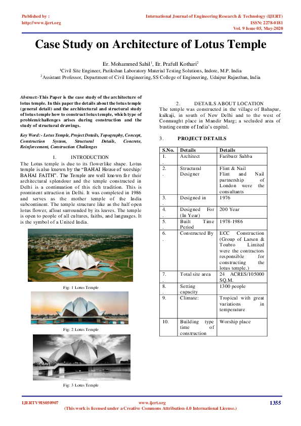 (PDF) IJERTCase Study on Architecture of Lotus Temple IJERT Journal