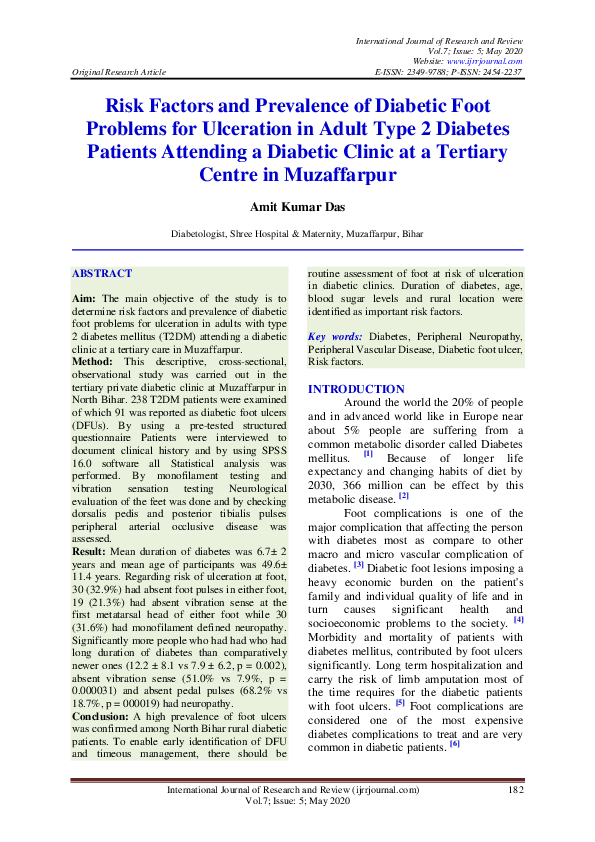 (PDF) Risk Factors and Prevalence of Diabetic Foot Problems for ...
