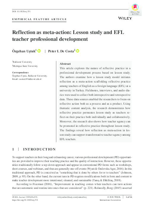 (PDF) Reflection as meta-action: Lesson study and EFL teacher ...