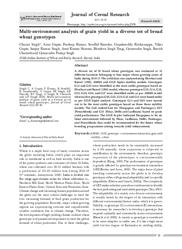 (PDF) Multi-environment analysis of grain yield in a diverse set of ...