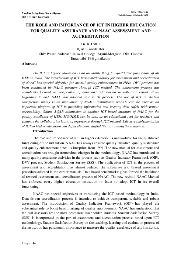 (PDF) THE ROLE AND IMPORTANCE OF ICT IN HIGHER EDUCATION FOR QUALITY ...
