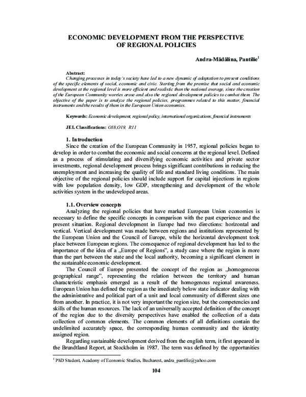 (PDF) ECONOMIC DEVELOPMENT FROM THE PERSPECTIVE OF REGIONAL POLICIES