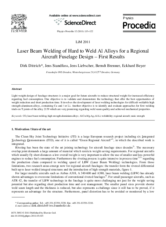 (PDF) Laser Beam Welding of Hard to Weld Al Alloys for a Regional ...