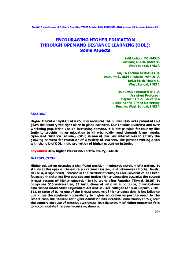 (PDF) ENCOURAGING HIGHER EDUCATION THROUGH OPEN AND DISTANCE LEARNING ...