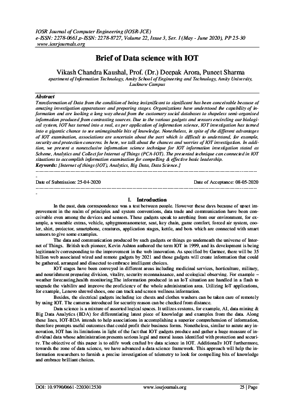 (PDF) Brief of Data science with IOT