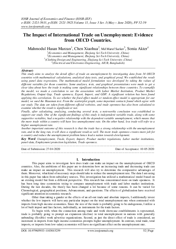 (PDF) The Impact of International Trade on Unemployment: Evidence from ...
