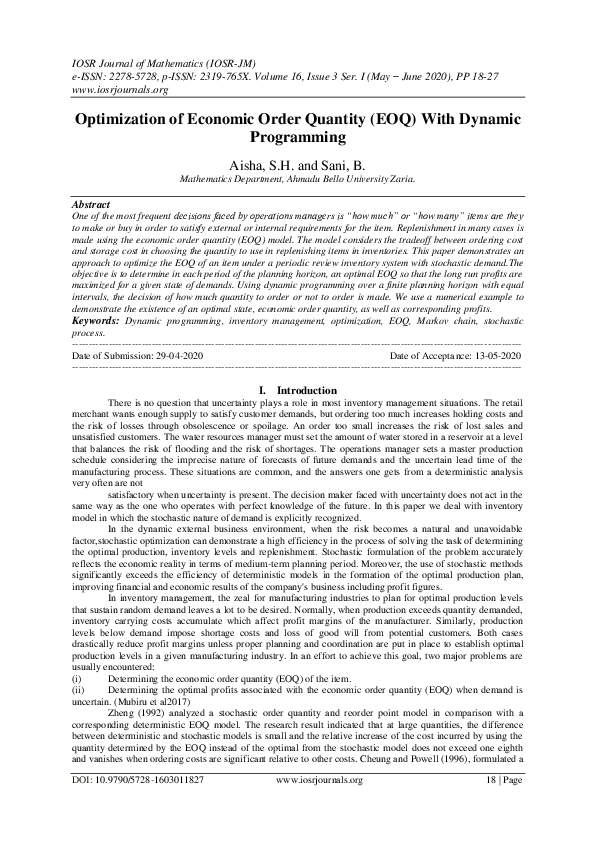 (PDF) Optimization of Economic Order Quantity (EOQ) With Dynamic ...