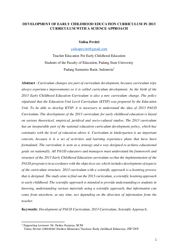 (PDF) DEVELOPMENT OF EARLY CHILDHOOD EDUCATION CURRICULUM IN 2013
