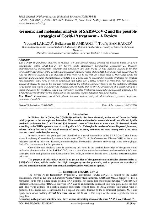 (PDF) Genomic and molecular analysis of SARS-CoV-2 and the possible ...