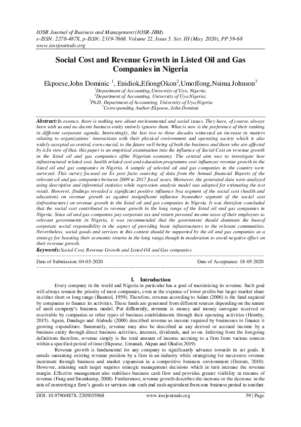(PDF) Social Cost and Revenue Growth in Listed Oil and Gas Companies in ...