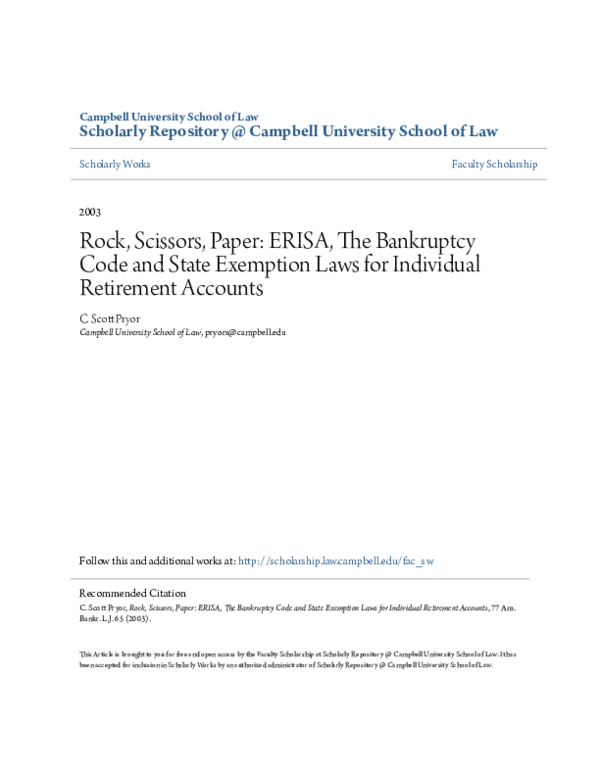 (PDF) Rock, Scissors, Paper: ERISA, The Bankruptcy Code and State ...