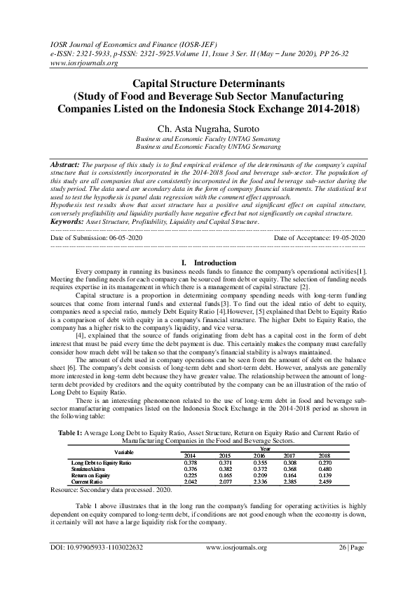 (PDF) Capital Structure Determinants (Study of Food and Beverage Sub ...