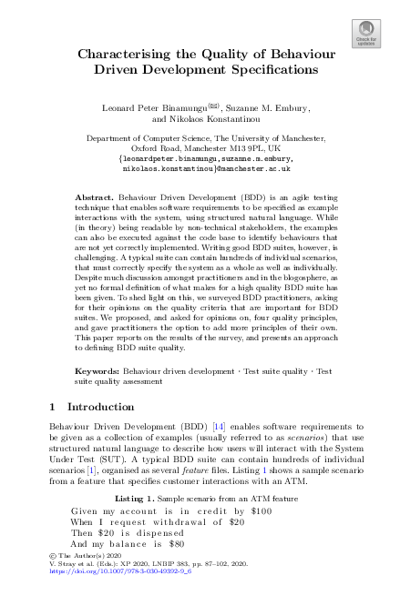 (PDF) Characterising the Quality of Behaviour Driven Development ...