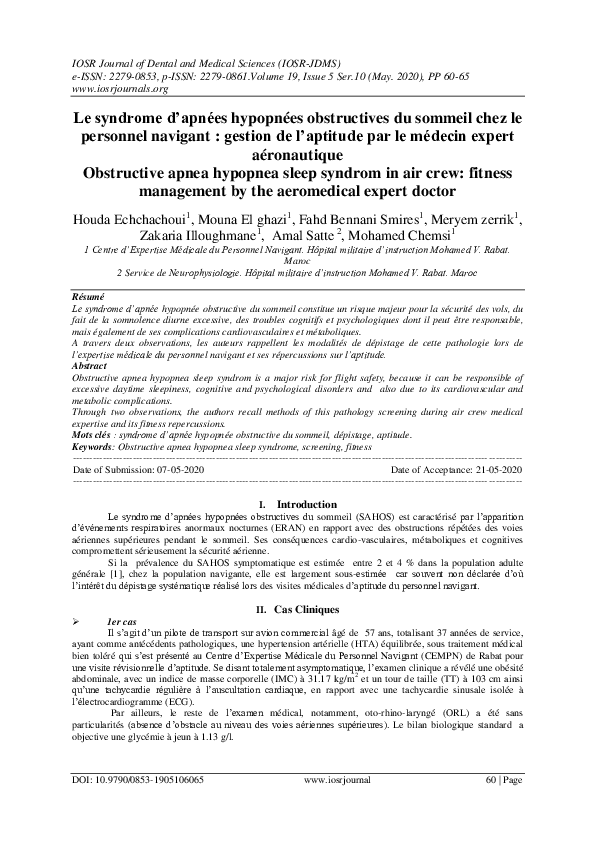 (PDF) Le syndrome d'apnées hypopnées obstructives du sommeil chez le ...