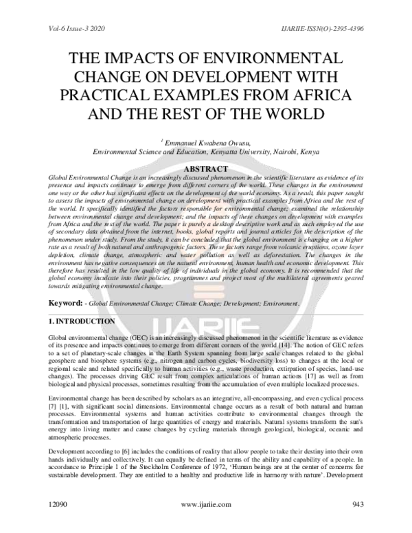 (PDF) THE IMPACTS OF ENVIRONMENTAL CHANGE ON DEVELOPMENT WITH PRACTICAL ...
