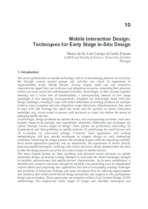  PDF Mobile Interaction Design Techniques For Early Stage In Situ Design Carlos Duarte 