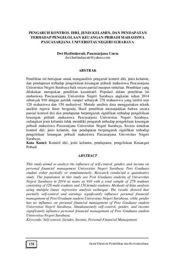 (PDF) PENGARUH KONTROL DIRI, JENIS KELAMIN, DAN PENDAPATAN TERHADAP