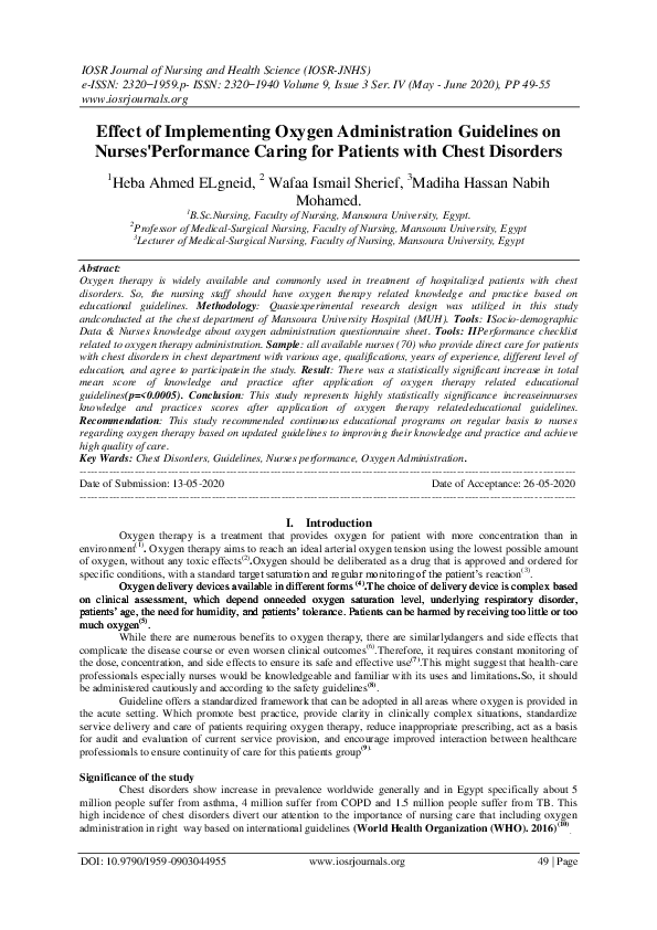 (PDF) Effect of Implementing Oxygen Administration Guidelines on Nurses
