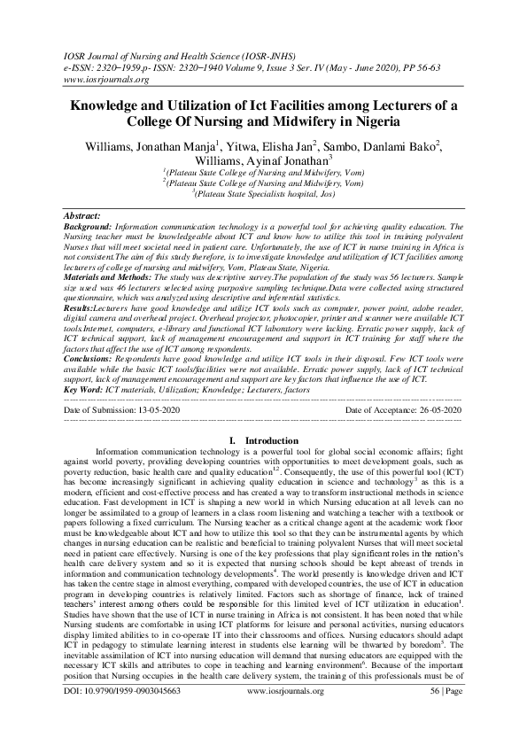 (PDF) Knowledge and Utilization of Ict Facilities among Lecturers of a ...