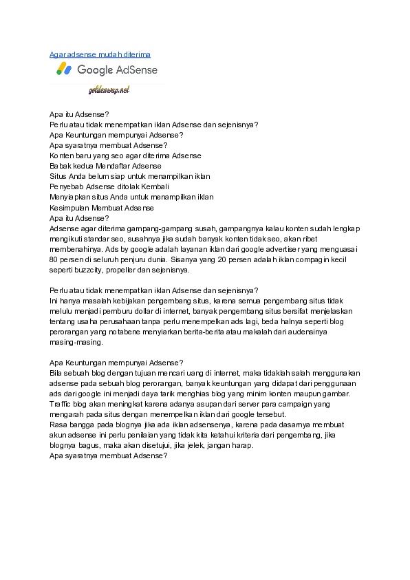 Pdf Agar Adsense Mudah Diterima Kisanak L E M B A H Cerita Academia Edu