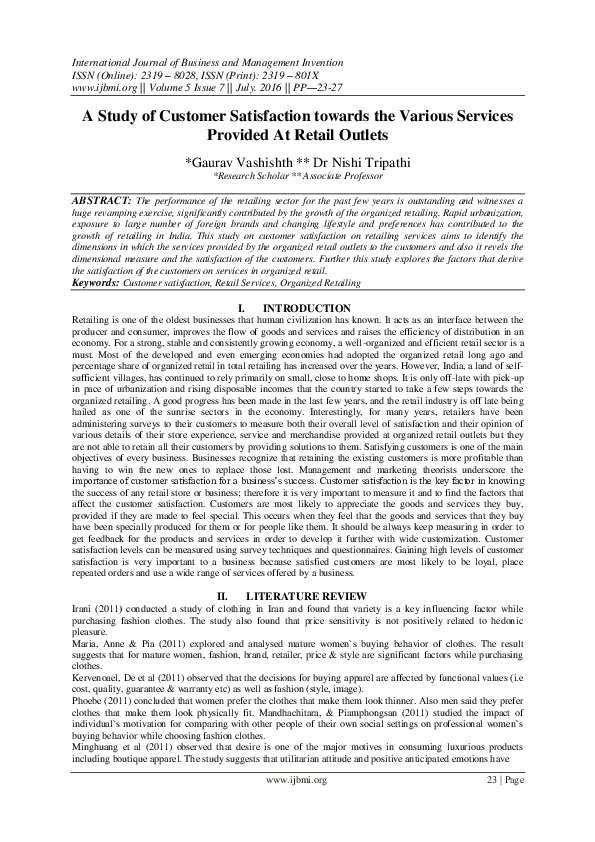 (PDF) A Study of Customer Satisfaction towards the Various Services ...
