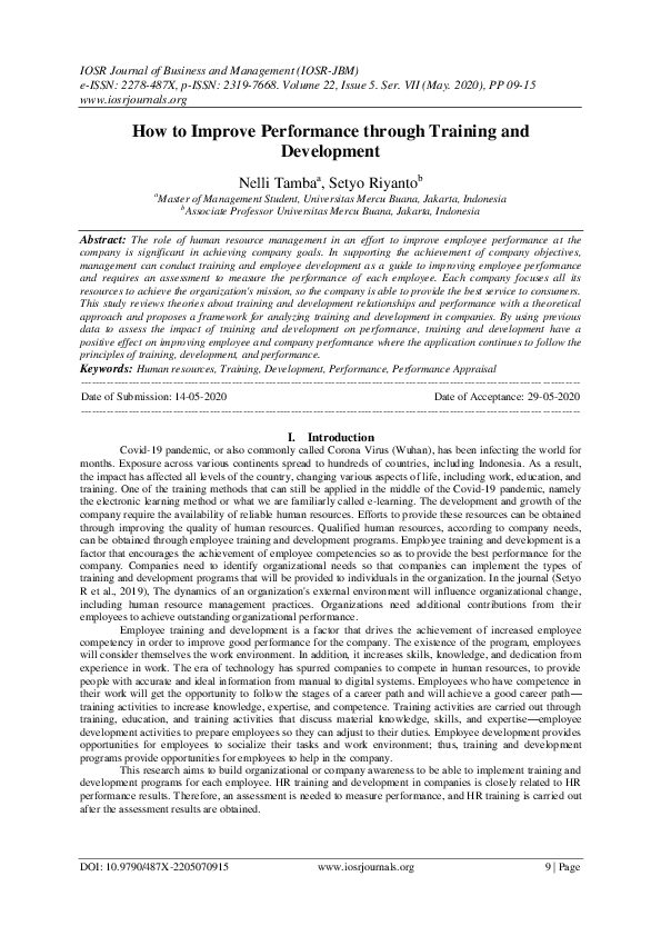 (PDF) How to Improve Performance through Training and Development