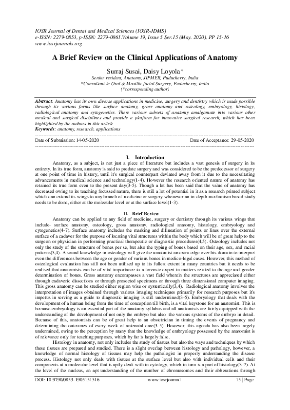 (PDF) A Brief Review on the Clinical Applications of Anatomy