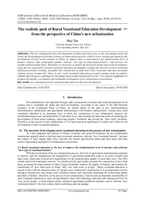 (PDF) The realistic path of Rural Vocational Education Development ...