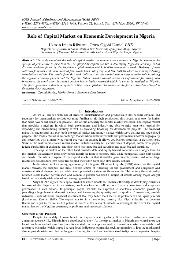 (PDF) Role of Capital Market on Economic Development in Nigeria