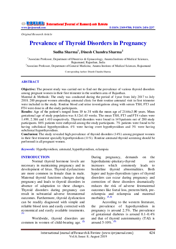 (PDF) Prevalence of Thyroid Disorders in Pregnancy