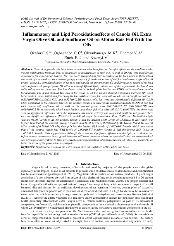 (PDF) Inflammatory and Lipd Peroxidationeffects of Canola Oil, Extra