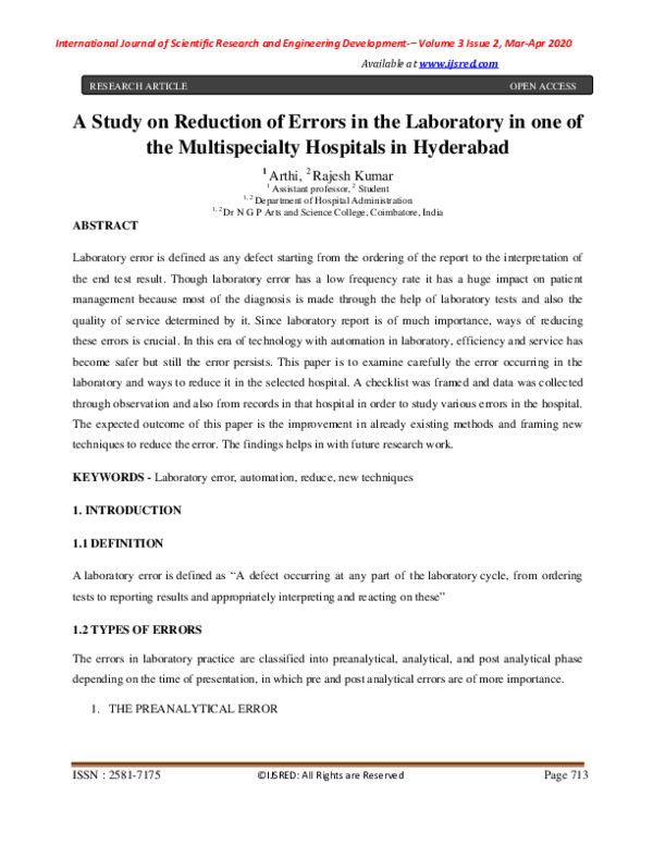 (PDF) A Study on Reduction of Errors in the Laboratory in one of the ...