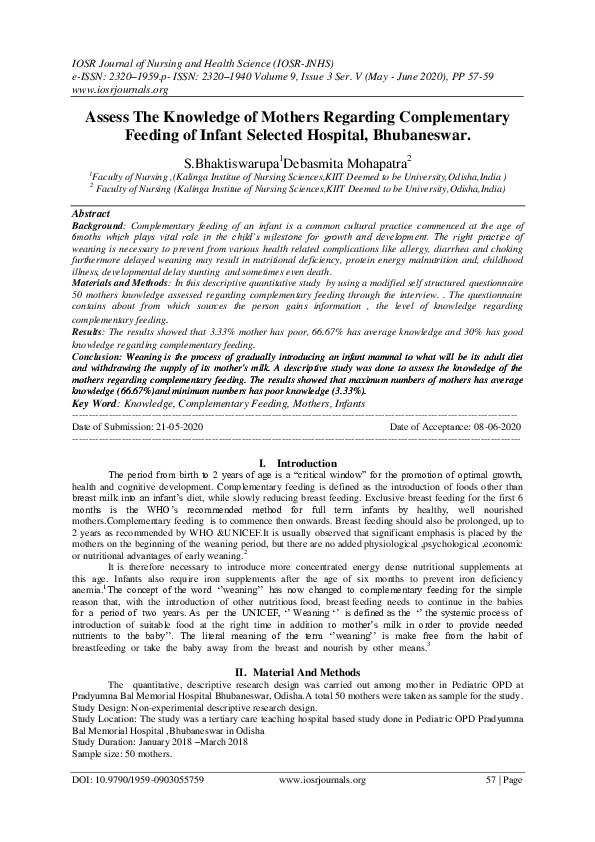 (PDF) Assess The Knowledge of Mothers Regarding Complementary Feeding ...