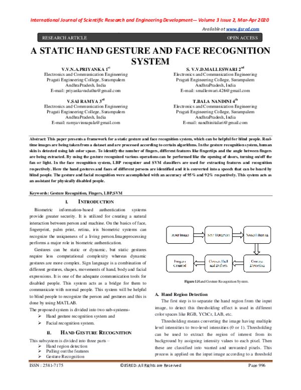 (PDF) A STATIC HAND GESTURE AND FACE RECOGNITION