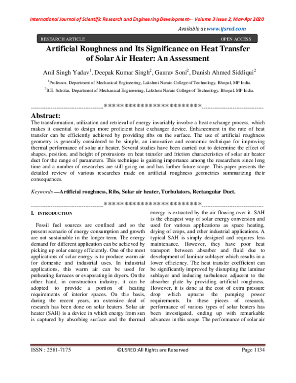 (PDF) Artificial Roughness and Its Significance on Heat Transfer of ...