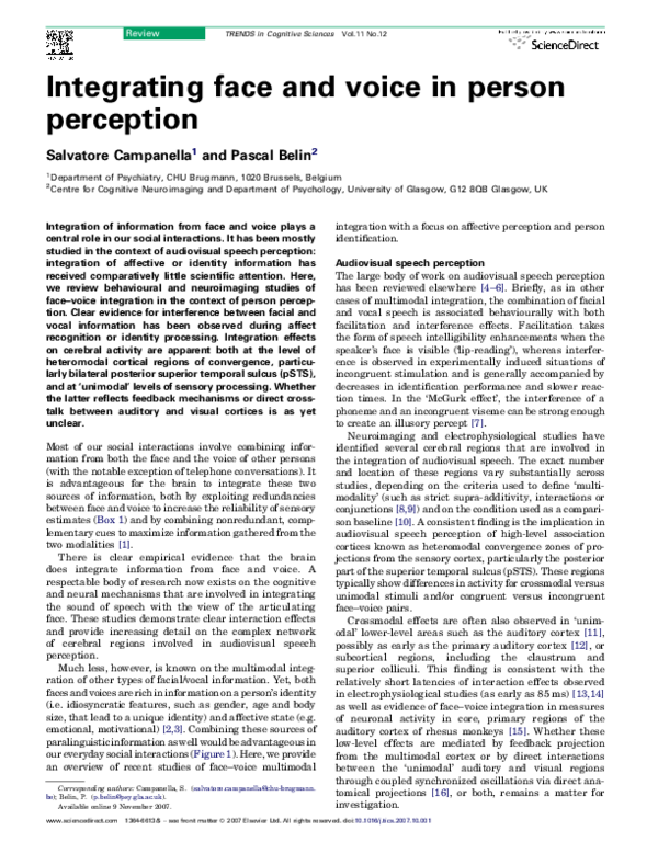 (PDF) Integrating face and voice in person perception