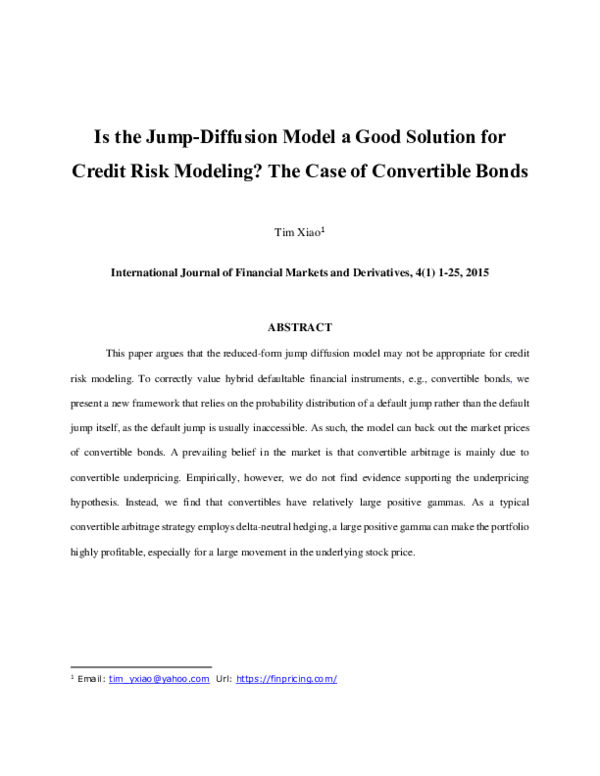 (PDF) Is the Jump-Diffusion Model a Good Solution for Credit Risk ...