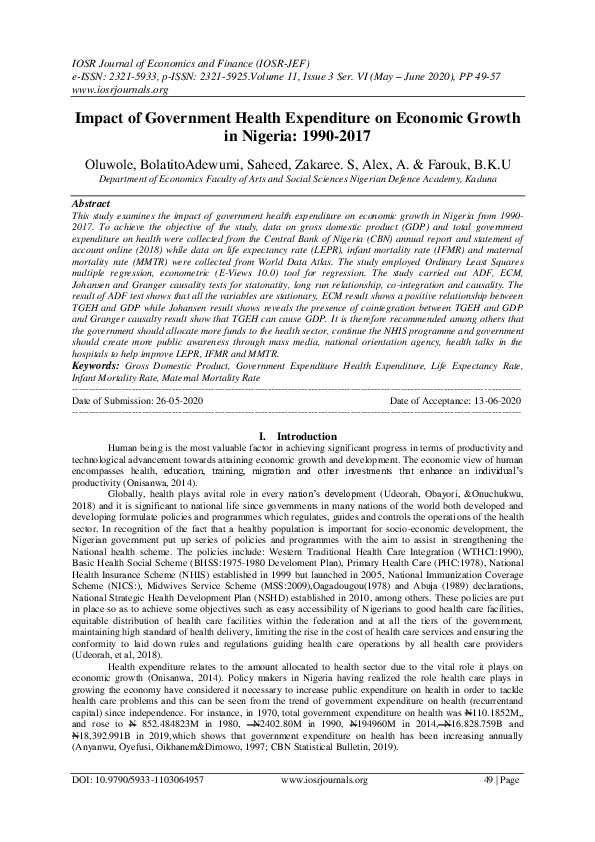 (PDF) IMPACT OF GOVERNMENT HEALTH EXPENDITURE ON ECONOMIC GROWTH IN ...