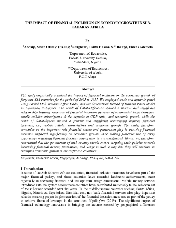 (DOC) THE IMPACT OF FINANCIAL INCLUSION ON ECONOMIC GROWTH IN SUB ...