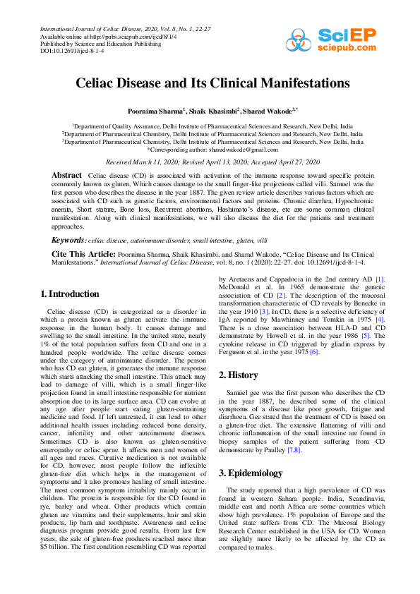 (PDF) Celiac Disease and Its Clinical Manifestations