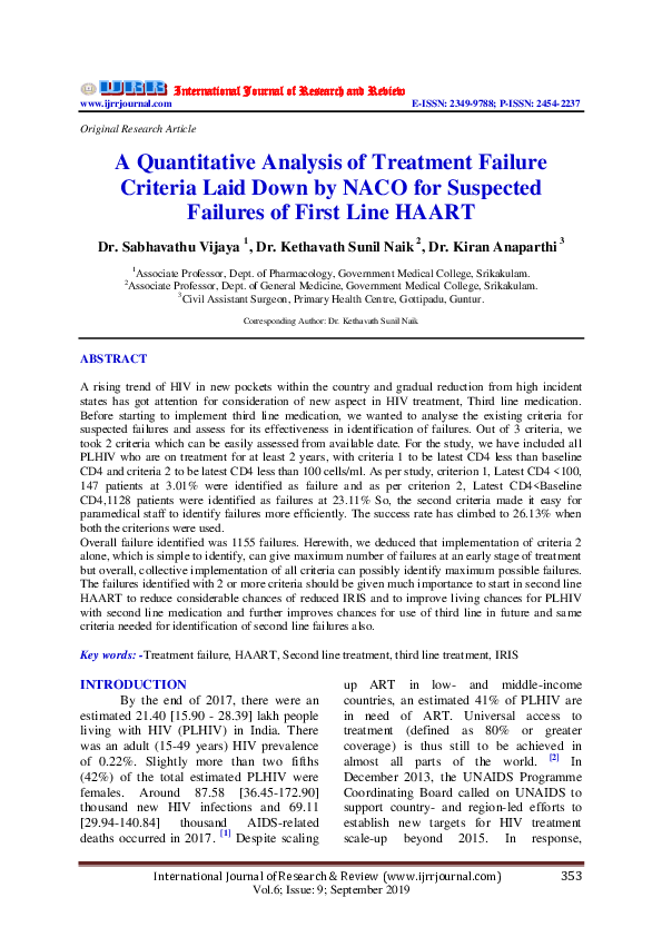 (PDF) A Quantitative Analysis of Treatment Failure Criteria Laid Down ...