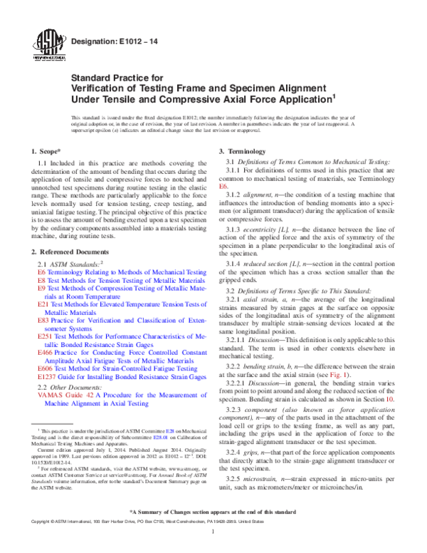 (PDF) Standard Practice for Verification of Testing Frame and Specimen ...