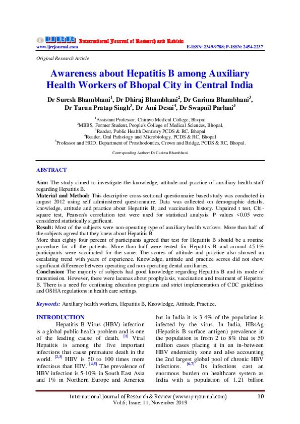 (PDF) Awareness about Hepatitis B among Auxiliary Health Workers of ...