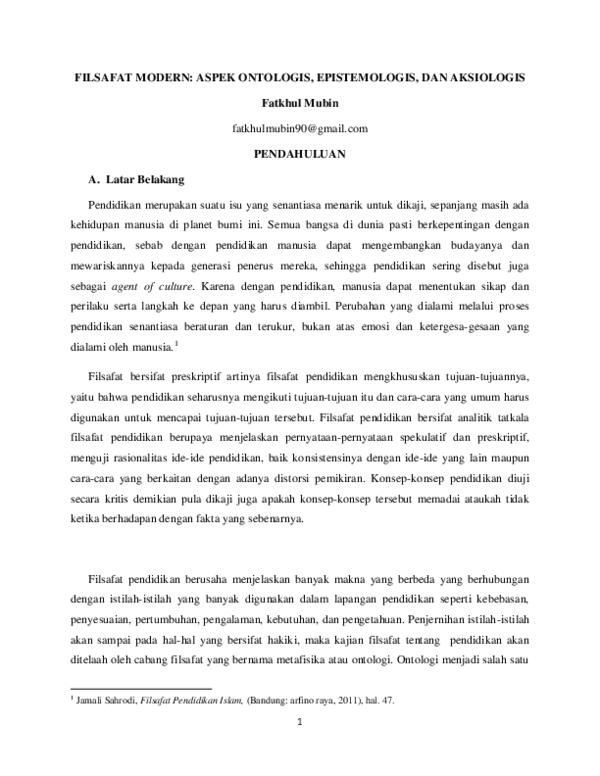 Pdf Filsafat Modern Aspek Ontologis Epistemologis Dan Aksiologis20200613 73046 5kniar Fatkhul Mubin Academia Edu
