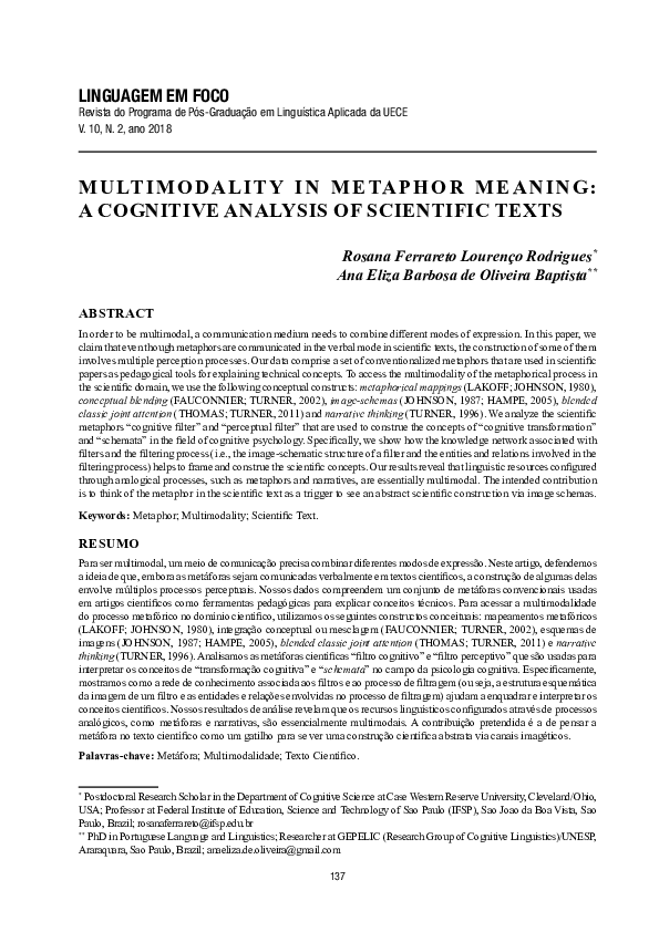 (PDF) MULTIMODALITY IN METAPHOR MEANING: A COGNITIVE ANALYSIS OF ...