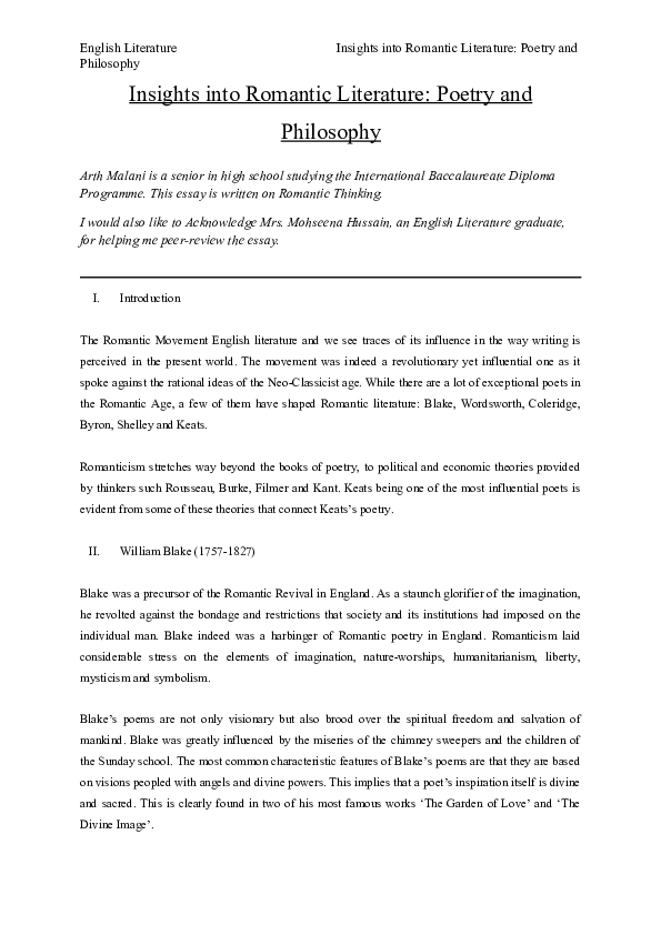 Doc Insights Into Romantic Literature Poetry And Philosophy Arth Malani Academia Edu
