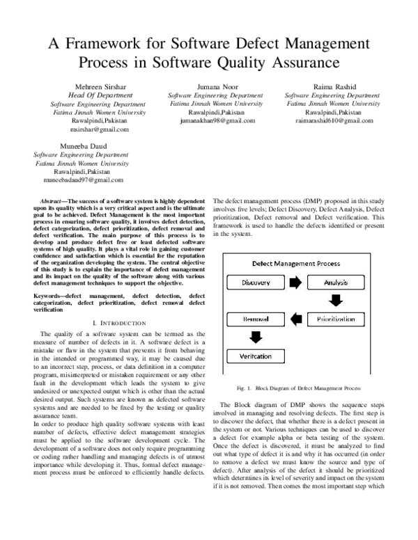 (PDF) A Framework for Software Defect Management Process in Software ...